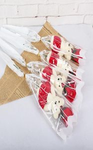 Z słodkim niedźwiedziem sztucznym kwiatem na Walentynki Symulacja Symulacja Kwiaty róży Multi Colours Pojedynczy bukiet popularny 8 5ky BB5146893