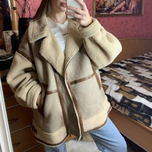Women's Jacket With Zipper Women Fashion Spliced Faux Leather Fur Thick Warm Coat Woman Clothes Clothing Autumn Winter New