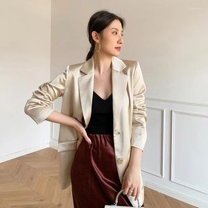 Ternos femininos mulheres blazer terno jaquetas fino cetim fosco para a senhora 2023 verão feminino manga longa jaqueta fina mujer