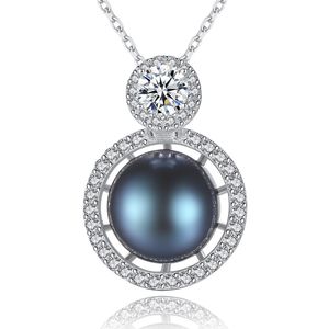 Retro Pearl Necklace S925 Silver Micro Set Zircon Round Pendant Necklace Europe Women Fashion Collar Chain Valentine's Day Gift Wedding Party Utsökta smycken SPC