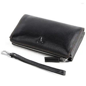 Wallets Men's Handbag Business Casual Style Zipper Soft Leather Wallet Horizontal Square Head Layer Cowhide Large Capacity Clip Bag