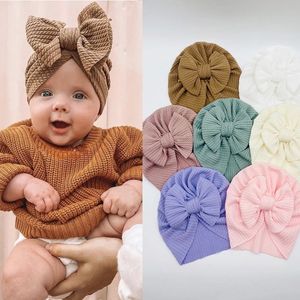 Söta bågar baby turban hatt mjuk bomull barn baby flicka pojkar hattar mössa fast färg nyfödda mössor huvmoder