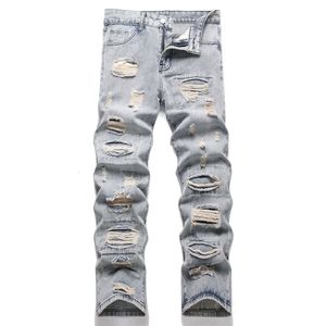 Jeans da uomo Kakan Patch per buco hip-hop europeo e americano Cat Beard per uomo Trendy Slim Fit lungo K09 160 231031