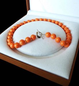 Kedjor smycken sällsynta enorma 12mm äkta South Sea Orange Shell Pearl Necklace Heart Clasp 18 ''
