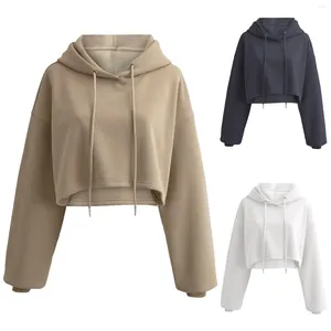 Women's Blouses Thin Sports Hood Tops Sexy Short Drawstring Hooded Sweatshirt Fashionable Solid Color Women Blouse Plus Size Crop Top