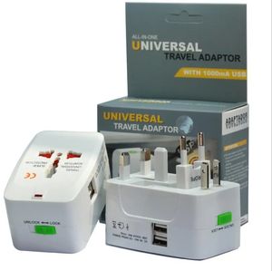 Alles in einem universellen globalen internationalen Steckeradapter, 2 USB-Anschlüsse, Weltreise-Wechselstrom-Ladegerät-Adapter mit Au-US-UK-EU-Stecker mit Einzelhandelsverpackung