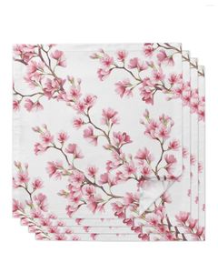 Table Napkin 4pcs Plum Flower Petals Branches Plant Square 50cm Wedding Decoration Cloth Kitchen Dinner Serving Napkins