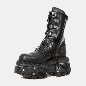 Retro Mans schwarze Designerstiefel Punkstil Männer Chunky Boot Platfom männlicher weiblicher Ritterstiefel