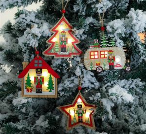 LED Christmas Woode Pendants Nutcracker Puppet Christmas Tree Decorations Walnut Soldier Hanging Ornament Ny Year Kids Gifts JK7784452