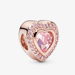 Perline in argento 925 Scintillanti ciondoli quadrati in oro rosa Rracelet si adattano ai braccialetti di gioielli di stile europeo