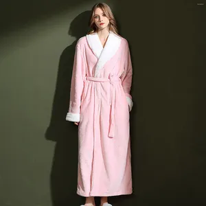 Men's Sleepwear Women's Couples Robe Simple Long H Bathrobe With Pockets Thick Coral Fleece