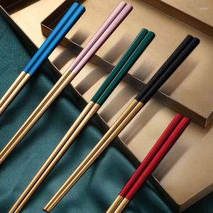 Chopsticks 1 Pair Matte Gold Japanese Korean Style Chinese Sushi Sticks Noodles Rolls Tableware Reusable Metal