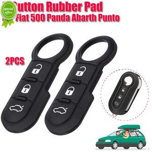 New 2Pcs 3 Buttons Black Leather Soft Button Rubber Pad Car Key Shell For Fiat 500 Remote Key Case Cover Remote Control Car Key Pad