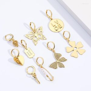 Hoop Earrings & Huggie Butterfly For Women Fashion Heart Plant Animals Dangle Charms Korean 2023 Ladies Copper Odet22