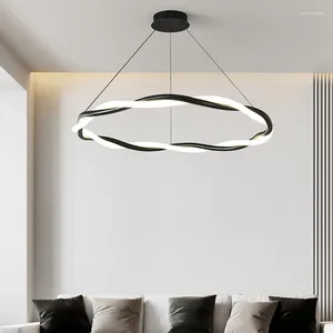 Pendant Lamps Minimalist Round Chandelier Lights For Living Room Black White Lamp Dining Led Circular Design