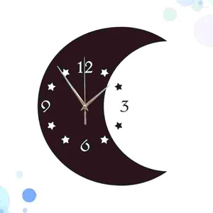 Wall Clocks Hanging Moon Star Clock Black Mirror Background Dial For Home Office Living Room Bedroom Large 3d