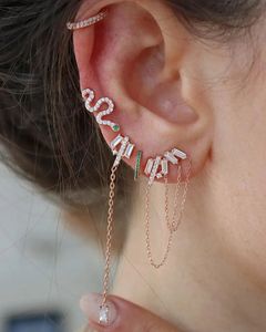 Stud Rose gold color Cz bar Long Tassel Chain earring Romantic Fashion women jewelry cz cluster elegance earrings 231101
