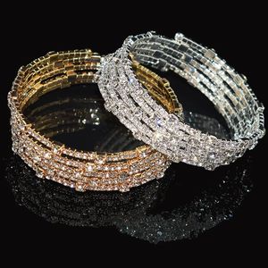 Bangle Luxury Crystal Bracelet Ladies Gold Silver Plated Bride 7 Color Woman Party Bridesmaid Gift Jewelry 231101