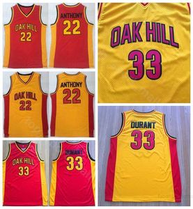 Men Basketball Oak Hill 33 Kevin Durant Jerseys High School College Carmelo Anthony Jerseys 22 Team Color Red Yellow Breathable For Sport Fan