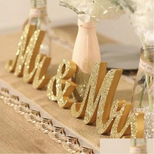 Decorazione per feste Decorazione per feste Mr e Mrs Sign Just Married Banner Tavolo per matrimoni Lettere in legno Po Puntelli Decorazioni per Anniversar Dhfdb