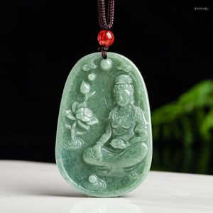 Naszyjniki wisiorek lotos Avalokitesvara rzeźbiony naszyjnik bon upominkowy Natural A Jade