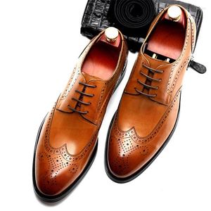 Модельные туфли, мужские деловые туфли-оксфорды из натуральной кожи для мужчин, свадебные мужские броги, офисные мужские туфли на шнуровке, 2023