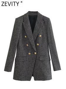 Ternos femininos blazers ZEVITY feminino vintage gola entalhada houndstooth padrão tweed blazer de lã casaco feminino outerwear chique ternos veste tops CT2994 231101