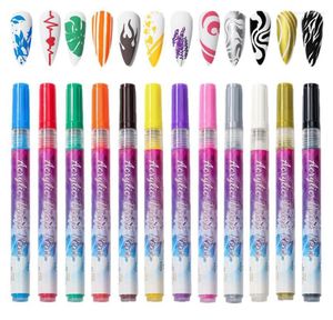 Nail Art Kits 3D Stifte Set 07mm Spitze 12 Farben Doodle Make-up Versorgung Stift Kit für Blumenmalerei Muster8370038