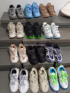 حذاء رياضي من Balenciagas ذو نعل سميك حذاء رياضي من Balenciagas وردي وأزرق وأخضر نايلون مطبوع كلاسيكي باريس تراك 3.0 18Ss Og للرجال والنساء حذاء رياضي من الجلد الأسود