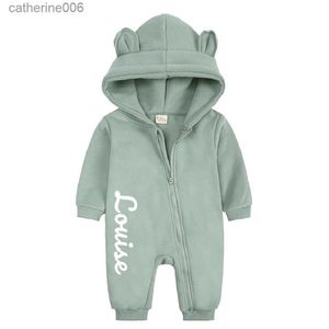 Jumpsuits 2022 Custom Baby Bear Jumpsuet Close Solid Fleece Romper Cotton Newborn Bodysuit 유아 개인 선물 0-24ml231101