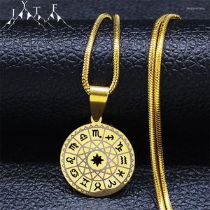 Pendant Necklaces Fashion Astrology Constellation Stainless Steel Small Chain For Women/Men Gold Color Jewelry Collar NXH317S0