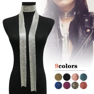 Punk metal lantejoulas pescoço cachecol longo glitter longo gargantilha colar de declaração senhora pescoço colar feminino moda jóias