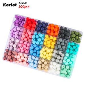 Baby Teethers Toys Kovict 12mm 100Pcs Perline di silicone sciolte Round A Free Per creazione di gioielli Braccialetto Collana Accessorio catena ciuccio fai da te 230331