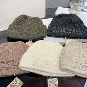 Bollmössor Fashion Wool Sticked Hat For Women Designer Loewe Beanie Cap Winter Cashmere Woven Warm Hat For Lamb Wool Fisherman Hat Fashion Hats For Men and Women