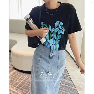 Koszulki damskie nadmierna koszulka 2023 Kobiety moda Y2K odzież vintage koreańskie letnie eleganckie jednoczęściowe kwiatowy top crop bluzka krótka
