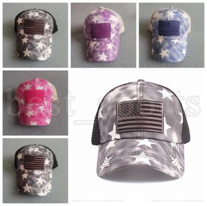 US Flag Star Tie Dye Ponytail Hats tvättade nät baksida Kvinna Messy Bun Baseball Cap Designer Trucker Hat Cyz32094812910