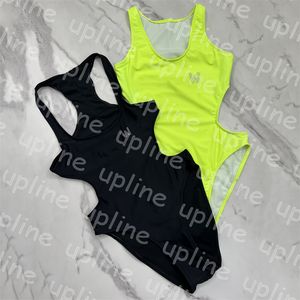 Frauen Hohle Rückenlose Bademode Strass Brief Ein Stück Bikinis Sommer Ärmellose Schwimmen Badeanzug Quich Dry