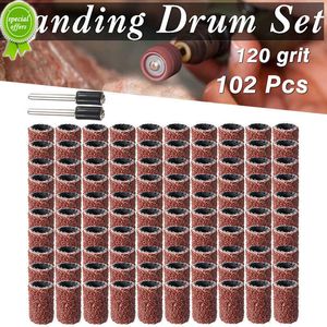 Ny 102 st/set Fit Nuclear Carving Rotary Tools 120 Grit Slip Drum Polishing Sandpaper Circle Kit med 1/4 tum slipande mandrel