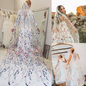 Секретный сад цветочный свадебный свадебный вуали 2023 Дизайнерская вышивка на однослойную летнюю осеннюю завесу для невесты.