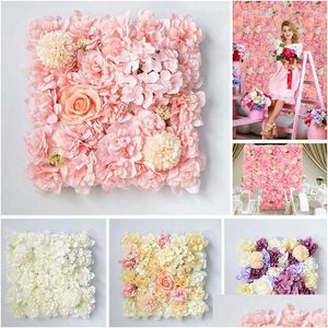 Dekorativa blommor kransar dekorativa blommor konstgjorda väggpanel 3D faux siden rosor blomma bakgrund för bröllopsfest brud baby dhxpc