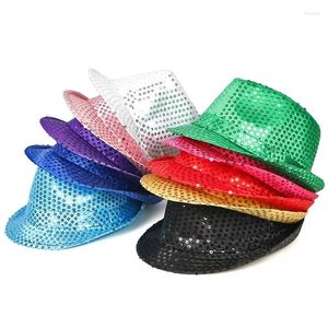 Berets Holiday Party Lantejoulas Cor Sólida Adulto Stage Props Homens Jazz Hat Unisex Curto Brim Mulheres Top Cowboy Cap