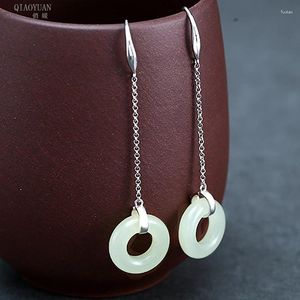 Dangle Küpe 925 STERLING Gümüş Yeşim Vintage Kostüm Mücevher Mücevher Zinciri Tassel Kız Donut Düğün Küpesi Kadınlar İçin