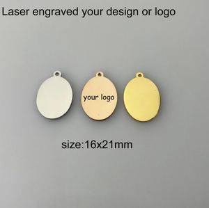 Encantos 50 peças por lote etiqueta oval personalizada etiqueta gravada a laser pingente de aço inoxidável para pulseira amuletos ovais 231031