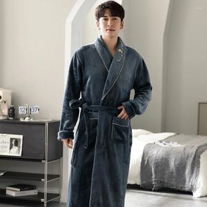 Roupa de sono masculino inverno grosso de flanela de flanela de manga longa confortável pijamas macios