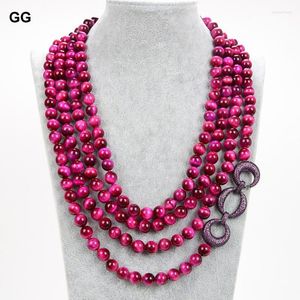 Chains 4 Strands 10MM Round Rose Red Tiger's-eye Purple CZ Pave Connector Necklace For WomenChains