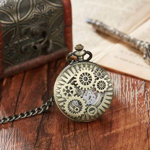 Pocket Watches Steampunk Copper Vintage Hollow Gear Mechanical Watch Necklace Pendant Clock Chain Men Women