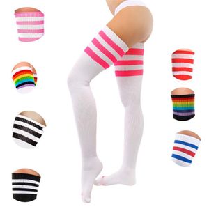 Calzini da donna sexy Calzini alti in cotone sopra il ginocchio Studente Calza giapponese Lunga Harajuku Hiphop Stripe SW117289S