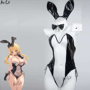 Ani Anime Bunny Girl Maid Uniform Cosplay Kvinnor Transparent läder Bodysuit Bh Beverage Waiter Outfits Temperament Pamas Cosplay