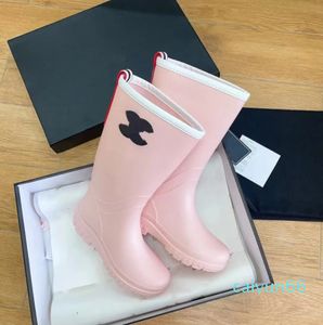 Rain Women Boots Rubber Boot Mid Tube Waterproof Outdoor PVC Shoes Leather Booties With box