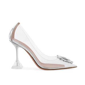 AMINA MUADDI Begum Crystal-Embellished clear PVC Transluent Pumps shoes spool stiletto Heels sandals women Luxurys Designers Dress223u